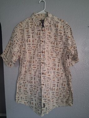 Woolrich Fish Fishing Pole SS Button Down Shirt Outdoor LT